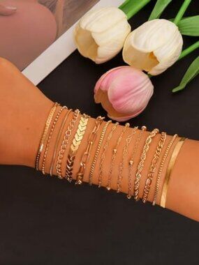 New - 15PCS Gold Bracelets for Women Dainty Bracelets Stack Set Trendy Gold